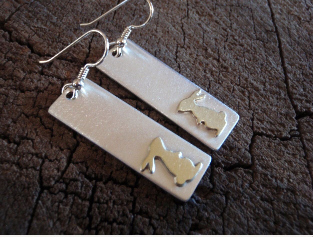 Bunny earrings featuring sterling silver with brass bunny design