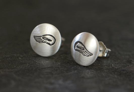 Angel Wings on Sterling Silver Stud Button Earrings