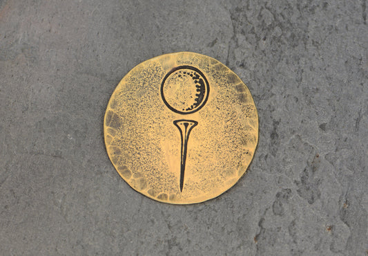 Brass Golf Marker with Golf Ball on Tee in Rustic Finish