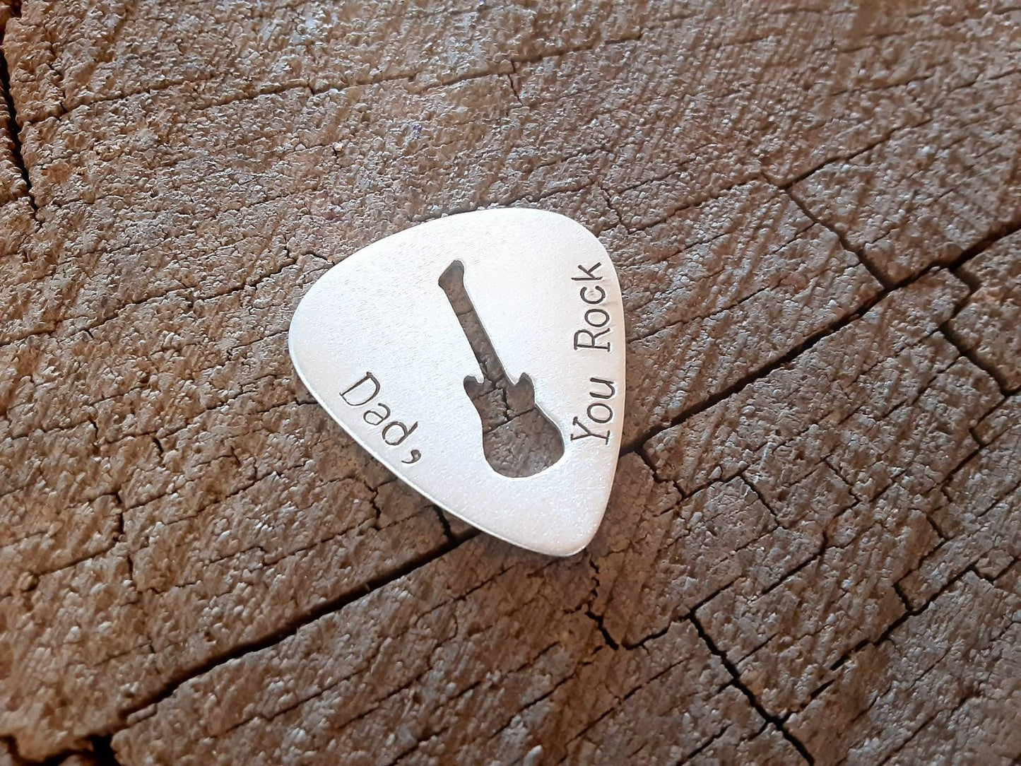 Aluminum guitar pick for dad with guitar cut out for Father's Day or playing guitar