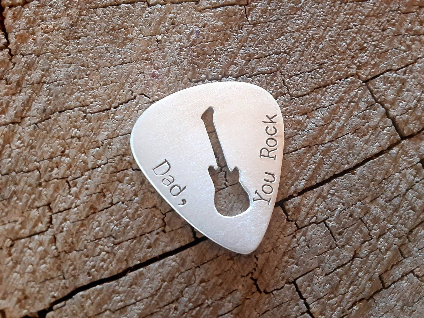 Aluminum guitar pick for dad with guitar cut out for Father's Day or playing guitar