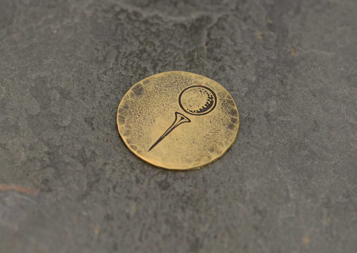Brass Golf Marker with Golf Ball on Tee in Rustic Finish