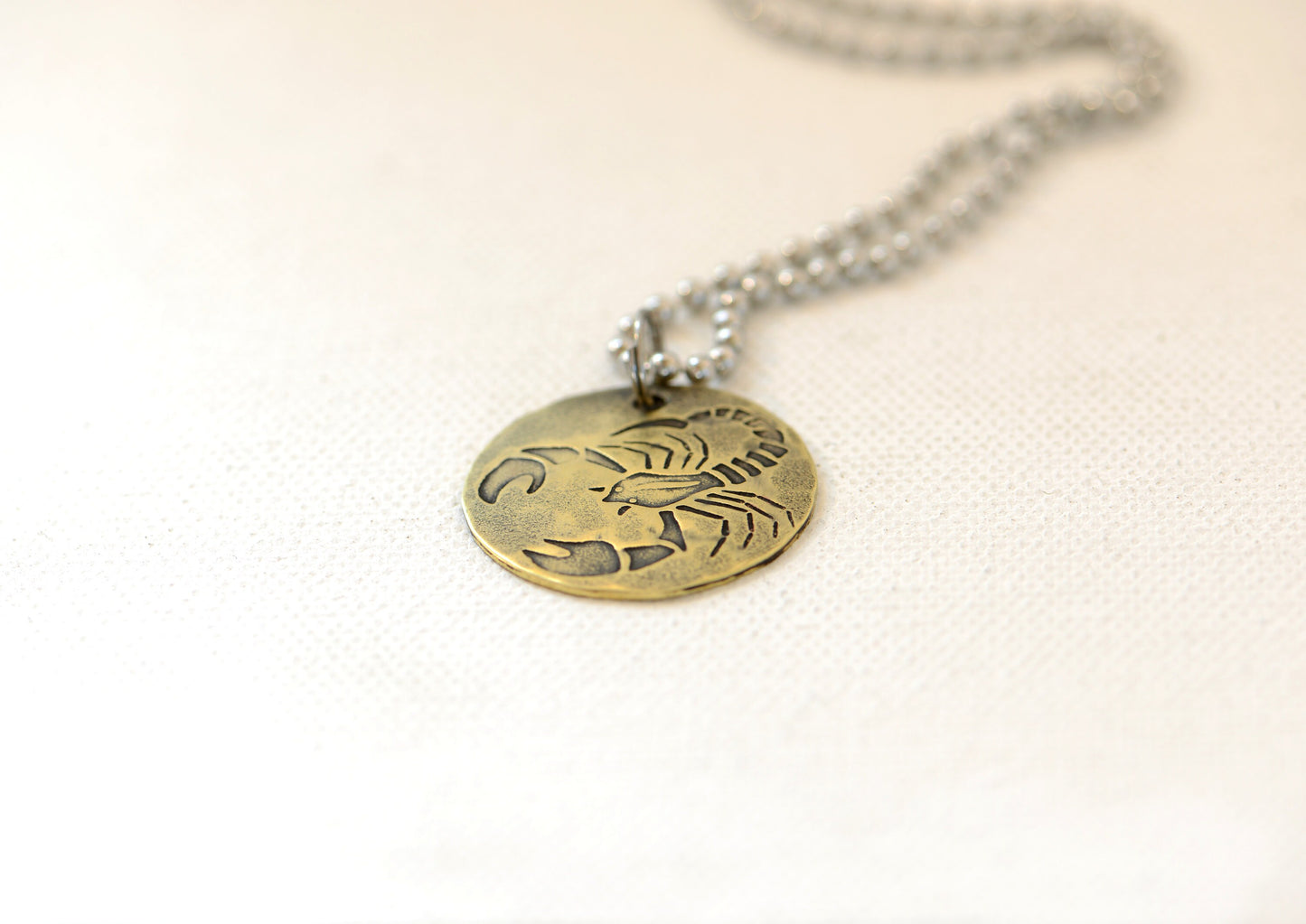 Scorpio Zodiac Sign Brass Disc Necklace