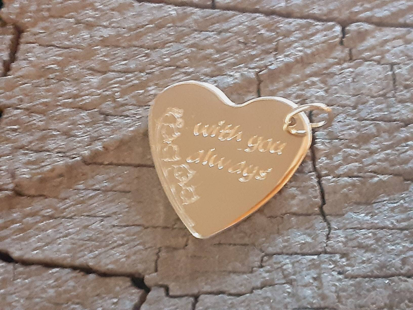 14k yellow solid gold heart charm with flower and short quote