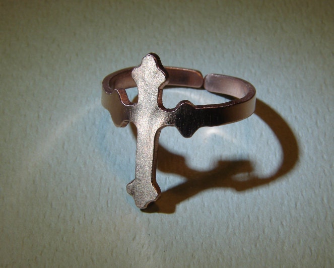 Copper cross adjustable ring