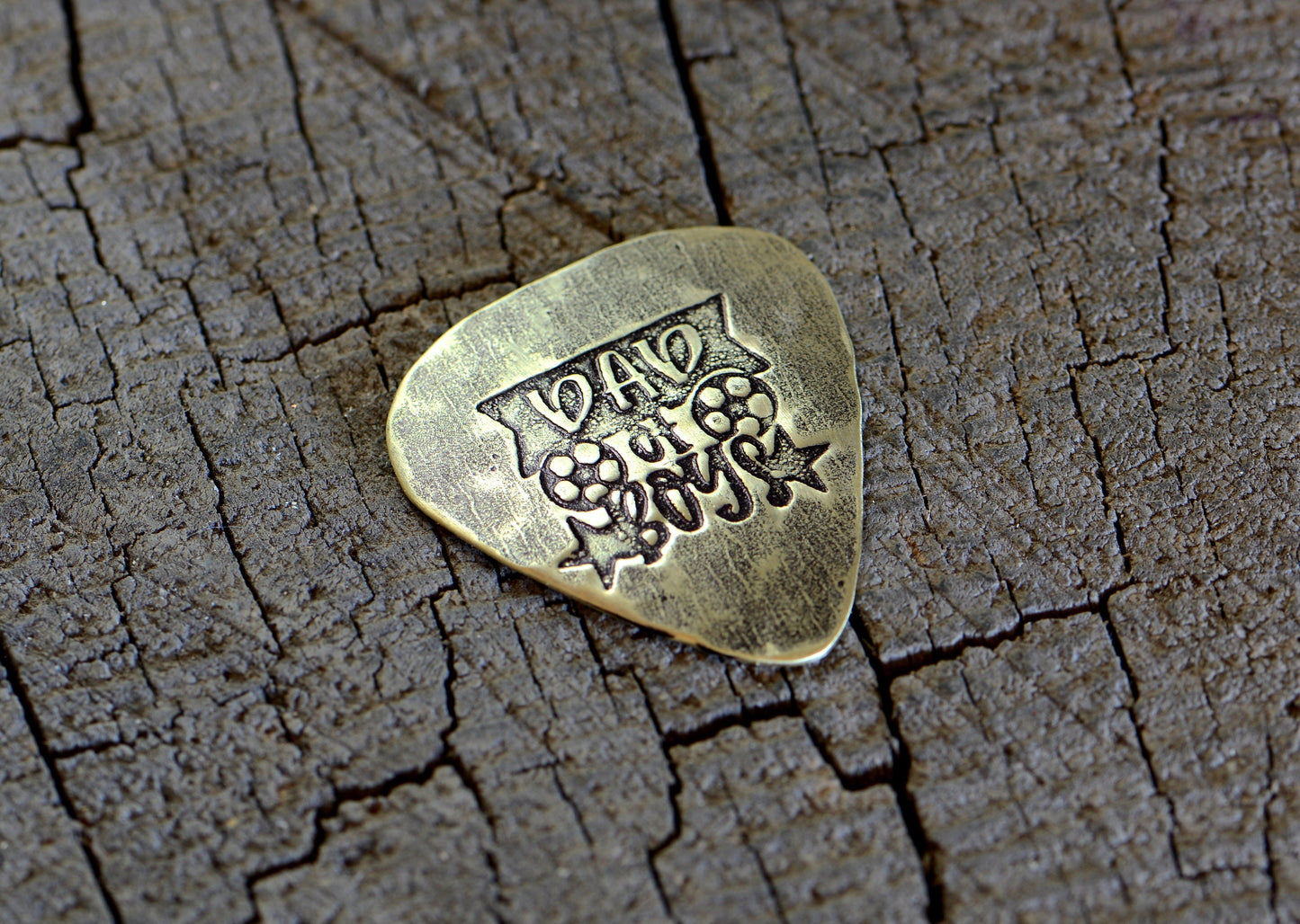 Brass guitar pick for dad of boys