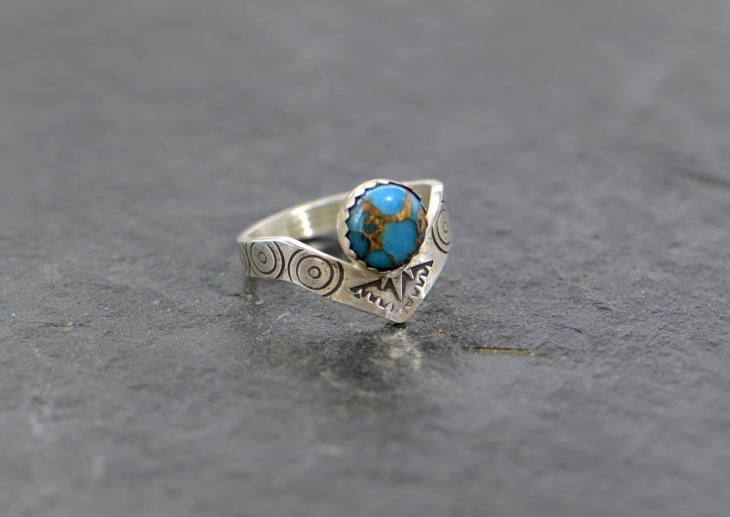 Copper and turquoise on sterling silver ring
