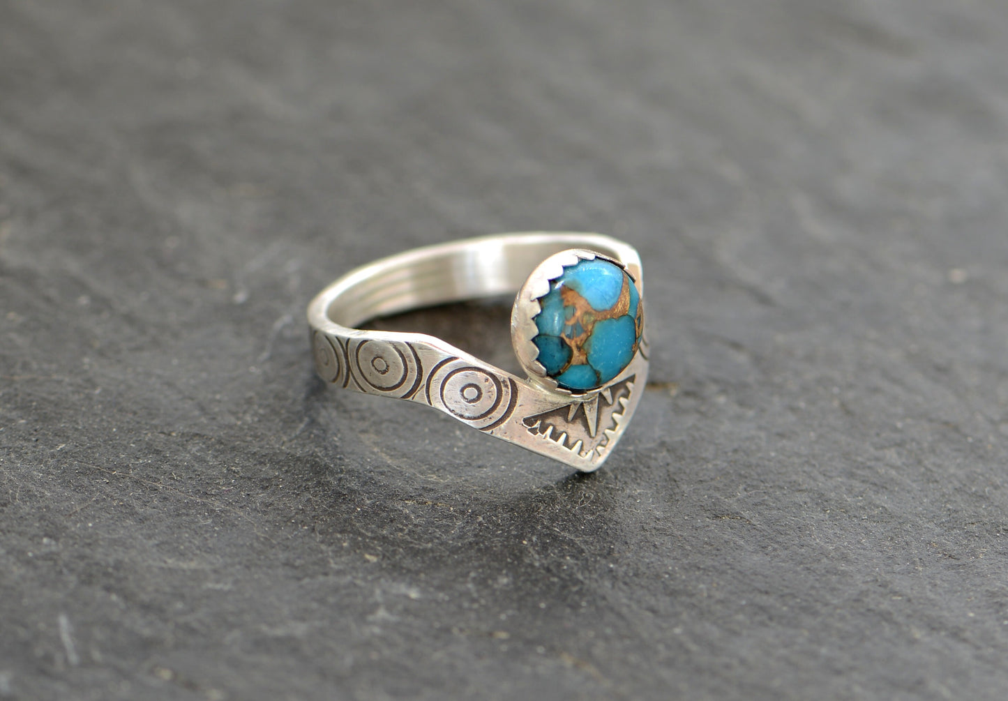 Copper and turquoise on sterling silver ring