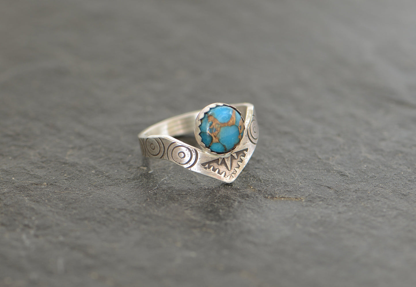 Copper and turquoise on sterling silver ring