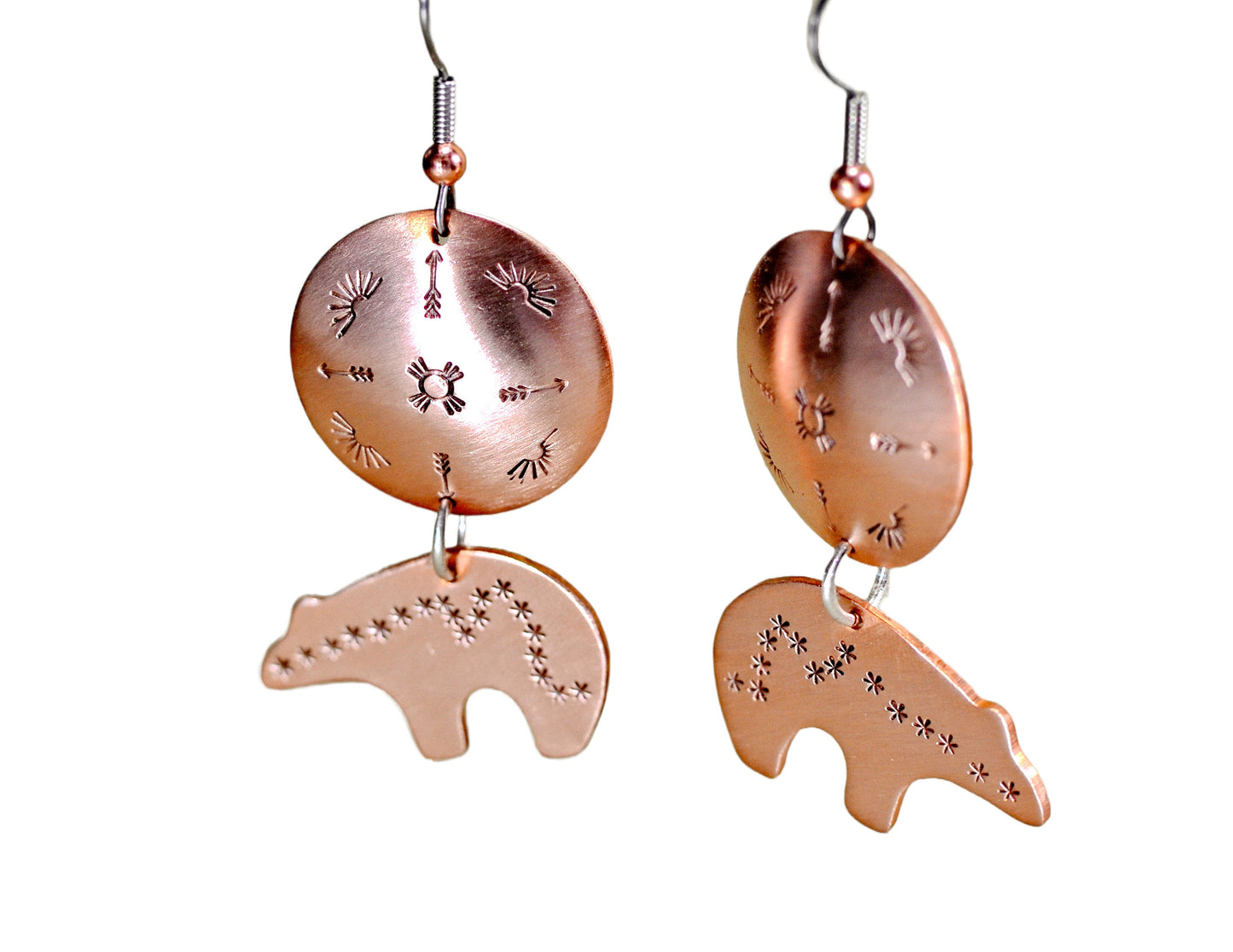 Spirit bear and arrow themed dangle earring in your choice of metals