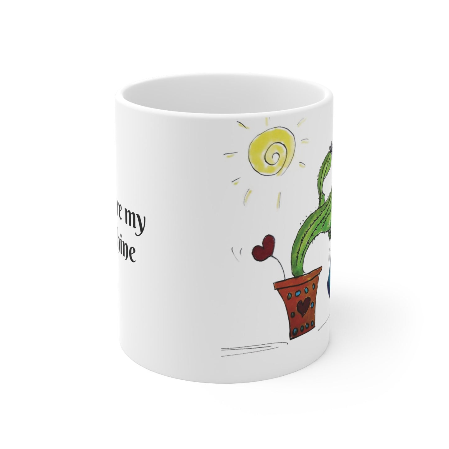 cactus coffee mug with sunflower and you are my sunshine - original art coffee cup