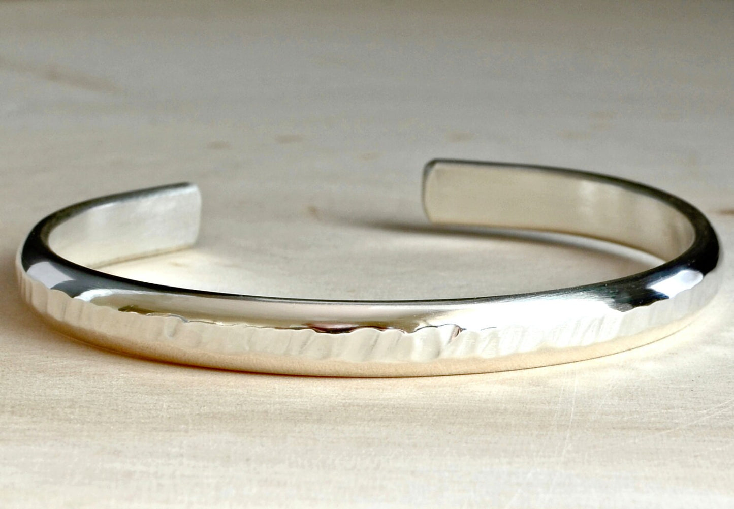 Thick sterling silver hammered bracelet with sparkle