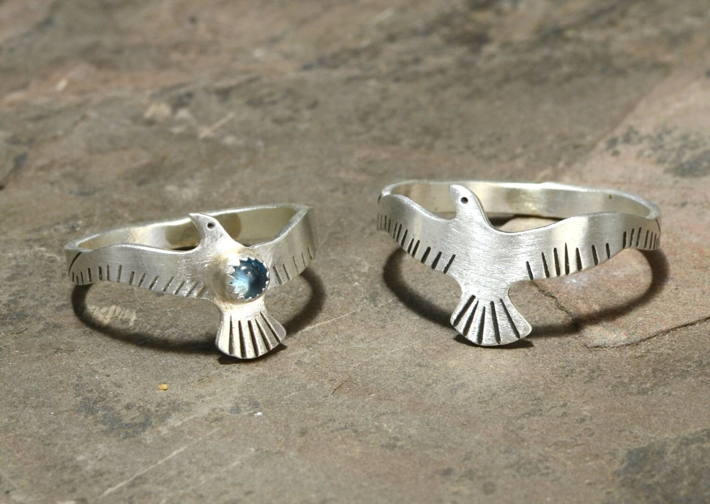 Couples Ring Set in Sterling Silver with Blue Topaz