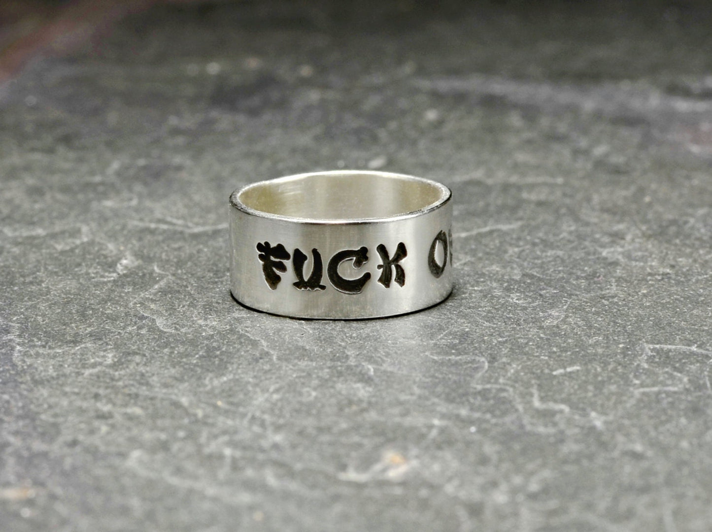 F'ck off sterling silver ring in Geisha font