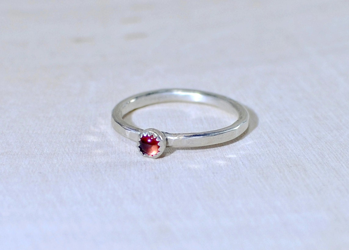 Garnet birthstone on sterling silver ring