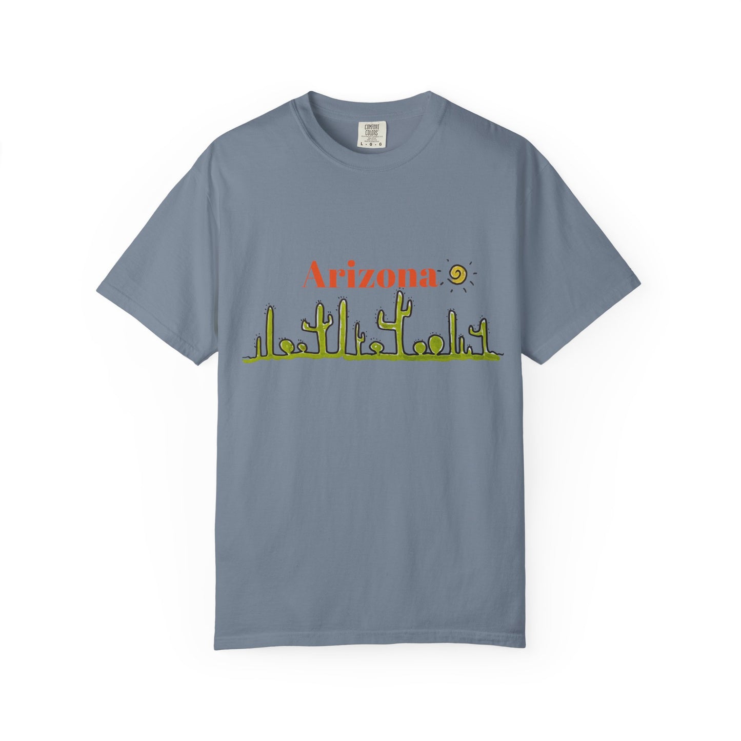 Arizona Cacti Doodle T-Shirt — 'Arizona' Sun & Cactus Line Art