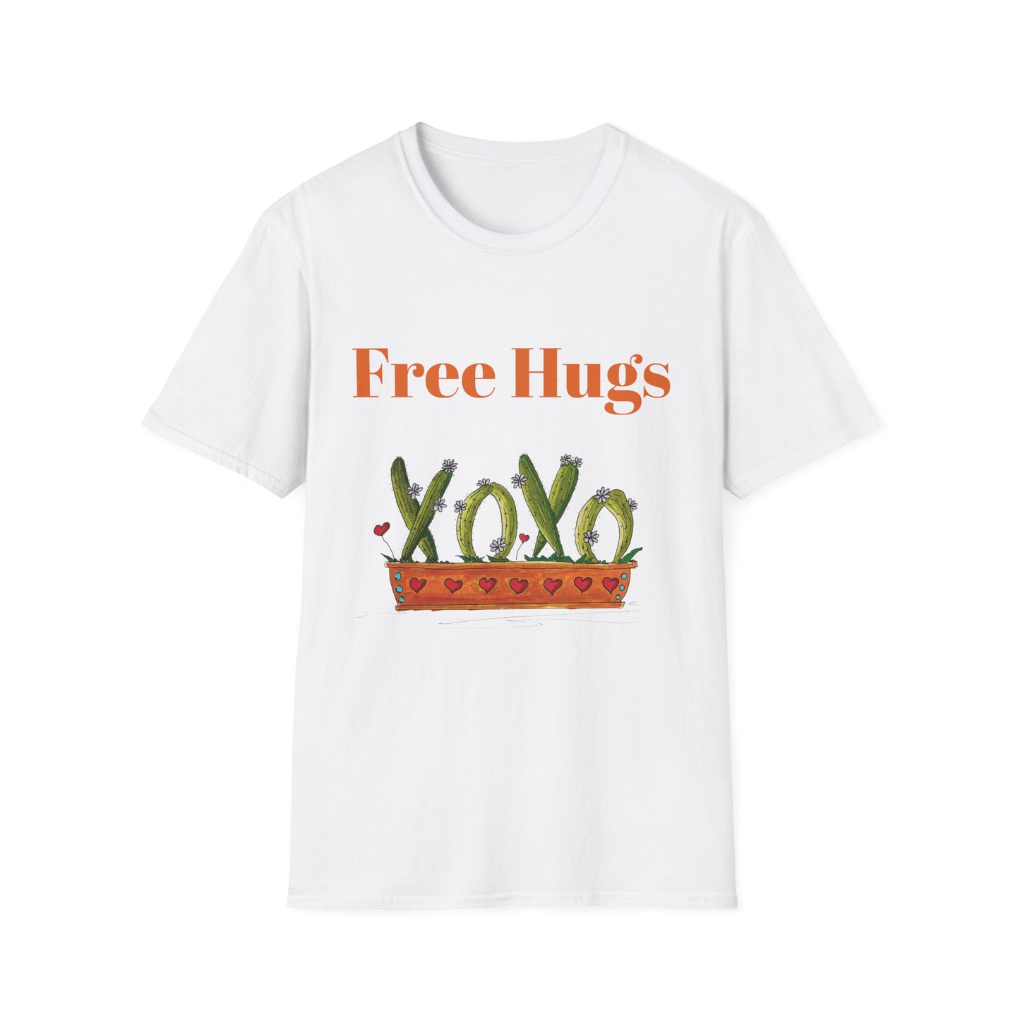 Free Hugs Cactus T-Shirt — Doodle Potted Cactus with Hearts