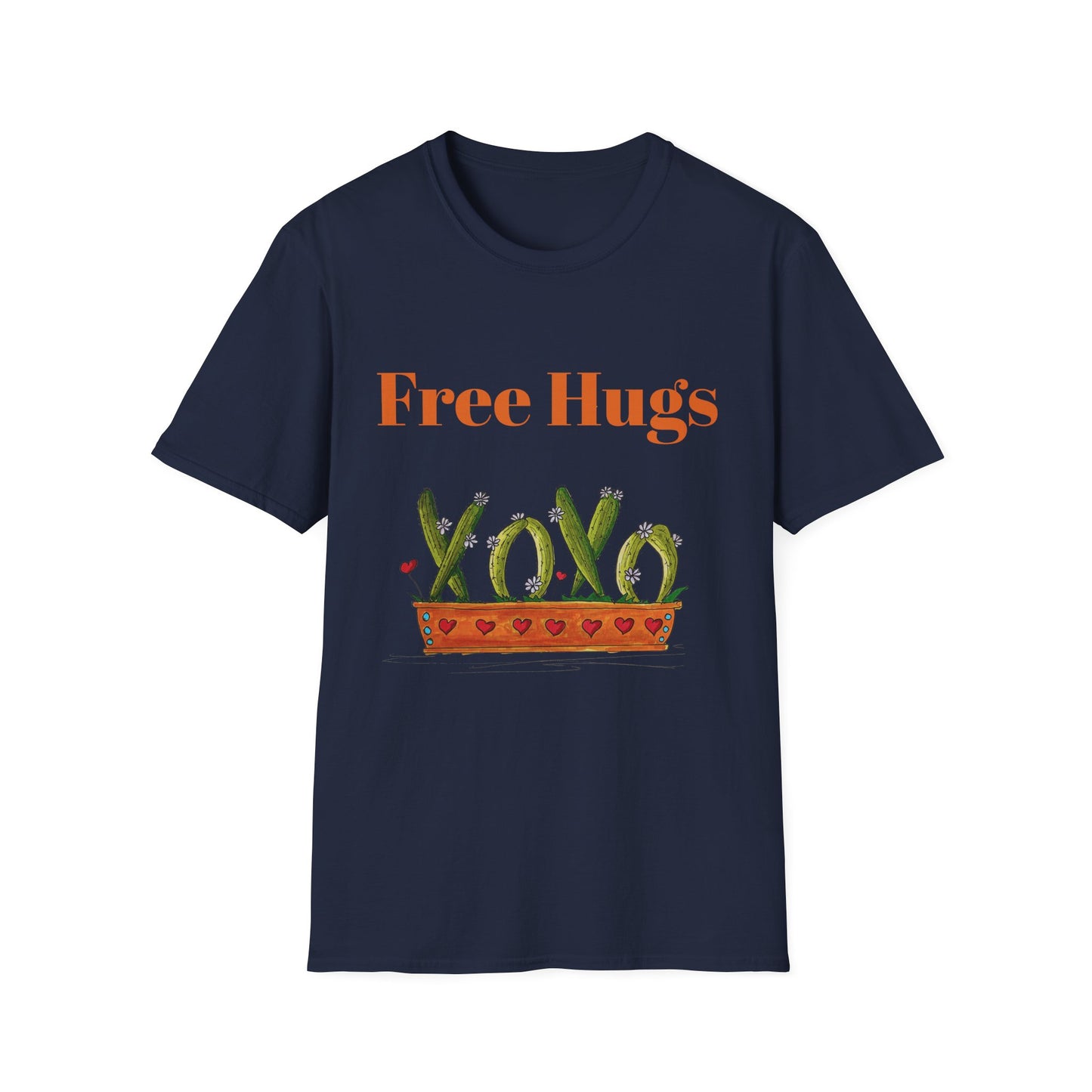 Free Hugs Cactus T-Shirt — Doodle Potted Cactus with Hearts