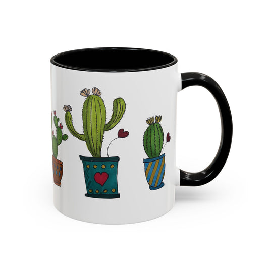 Coffee mug with accent color and my cactus doodle with " you make me thorny "