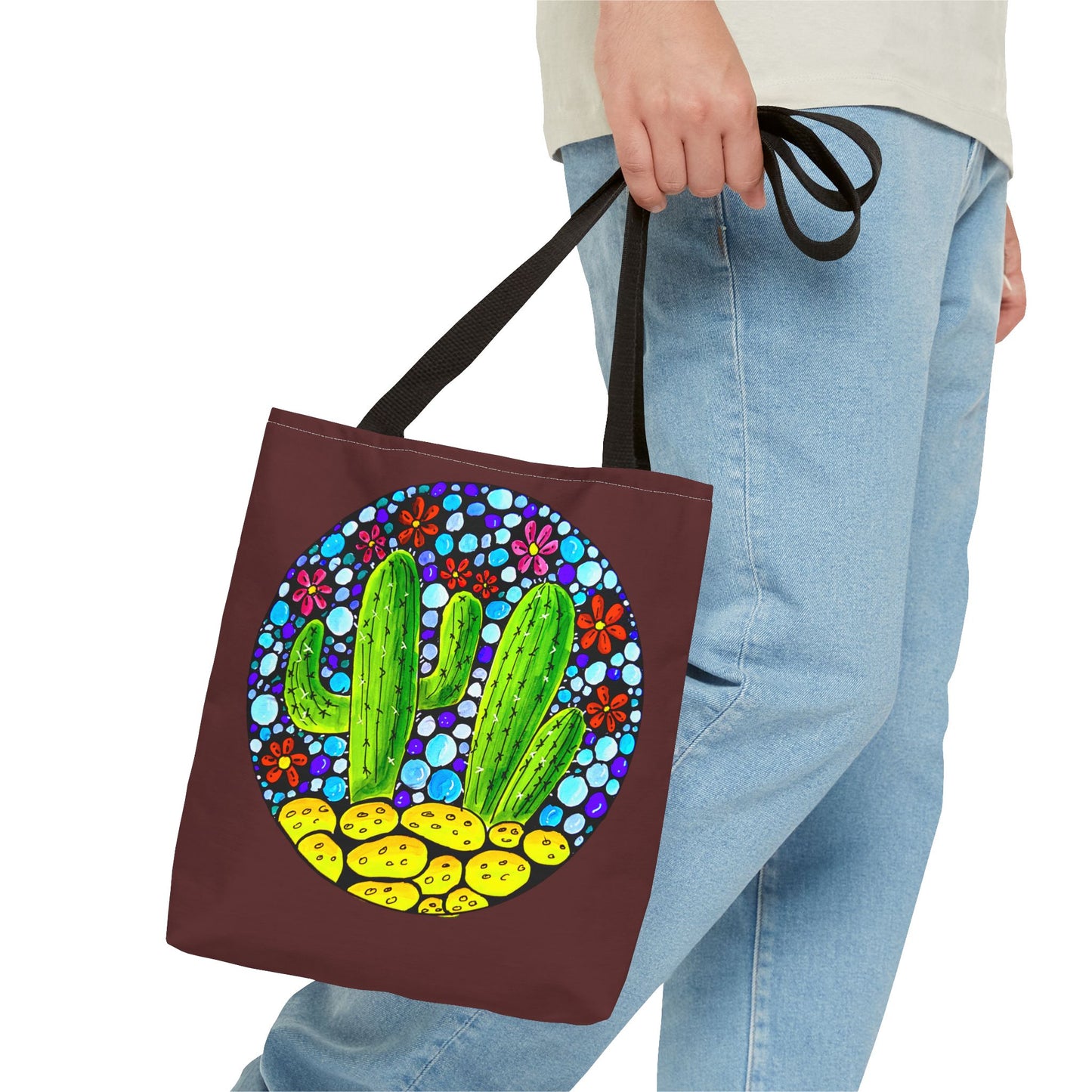 Cactus Doodle Canvas Tote Bag — Cute Hand-Drawn Succulent Design