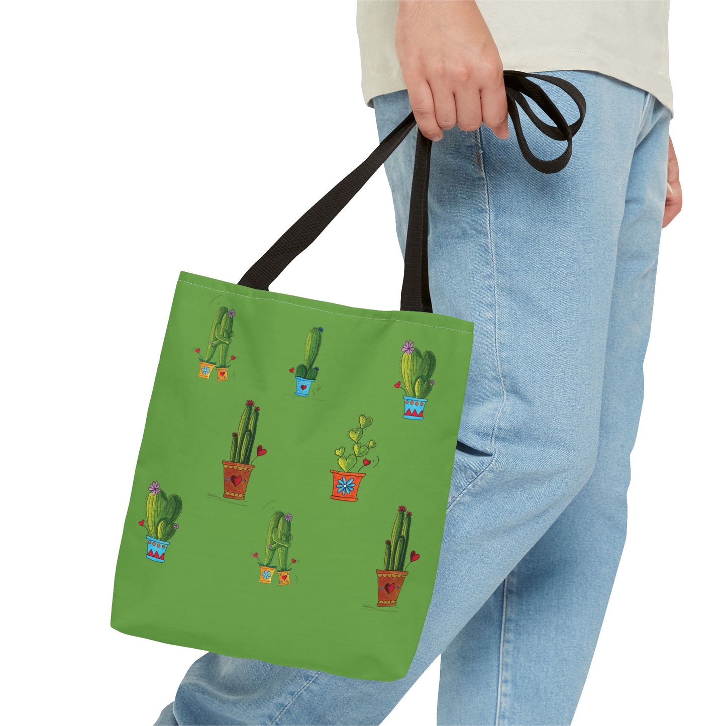 Green cactus in a pot Tote bag with my original doodles drawings printed on it