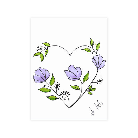 Heart and flowers post card set of 10 - heart in front and a small NiciArt on the back