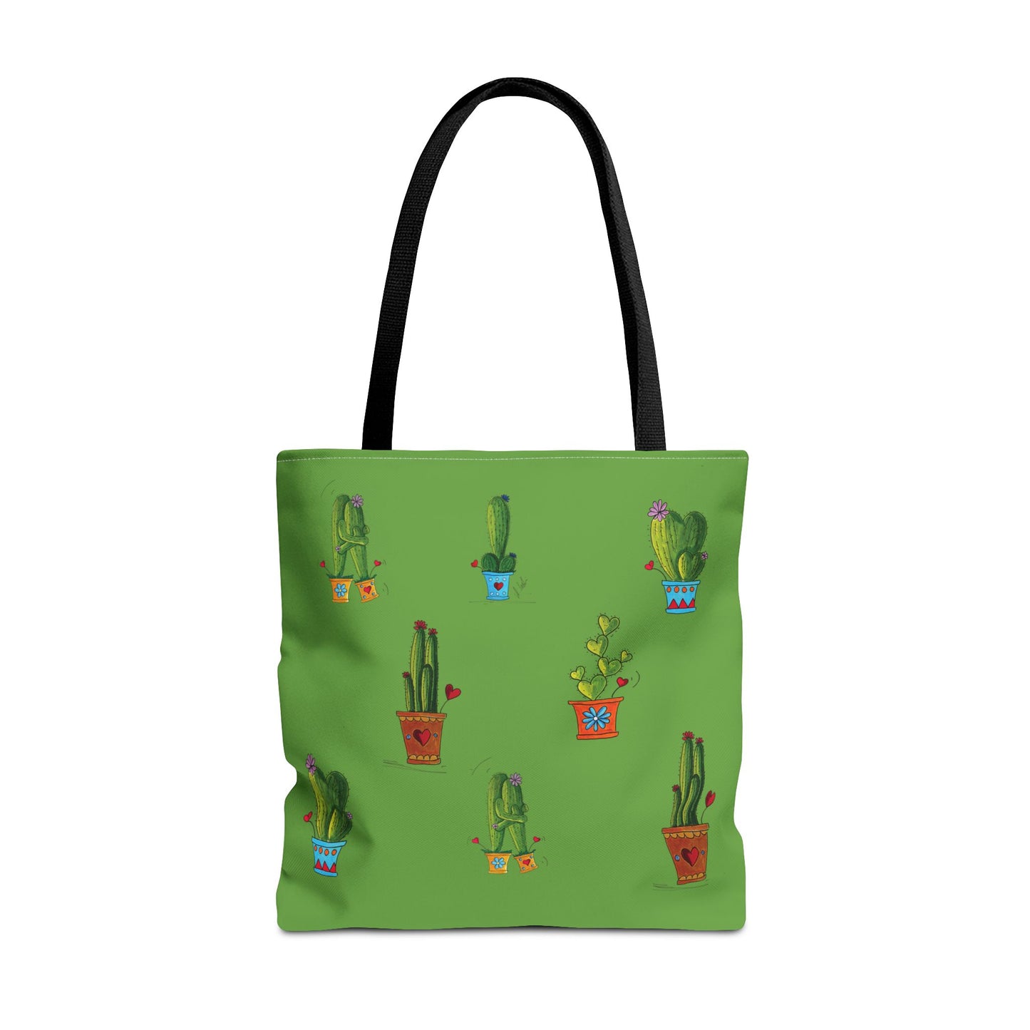 Green cactus in a pot Tote bag with my original doodles drawings printed on it