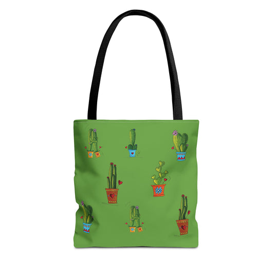 Green cactus in a pot Tote bag with my original doodles drawings printed on it