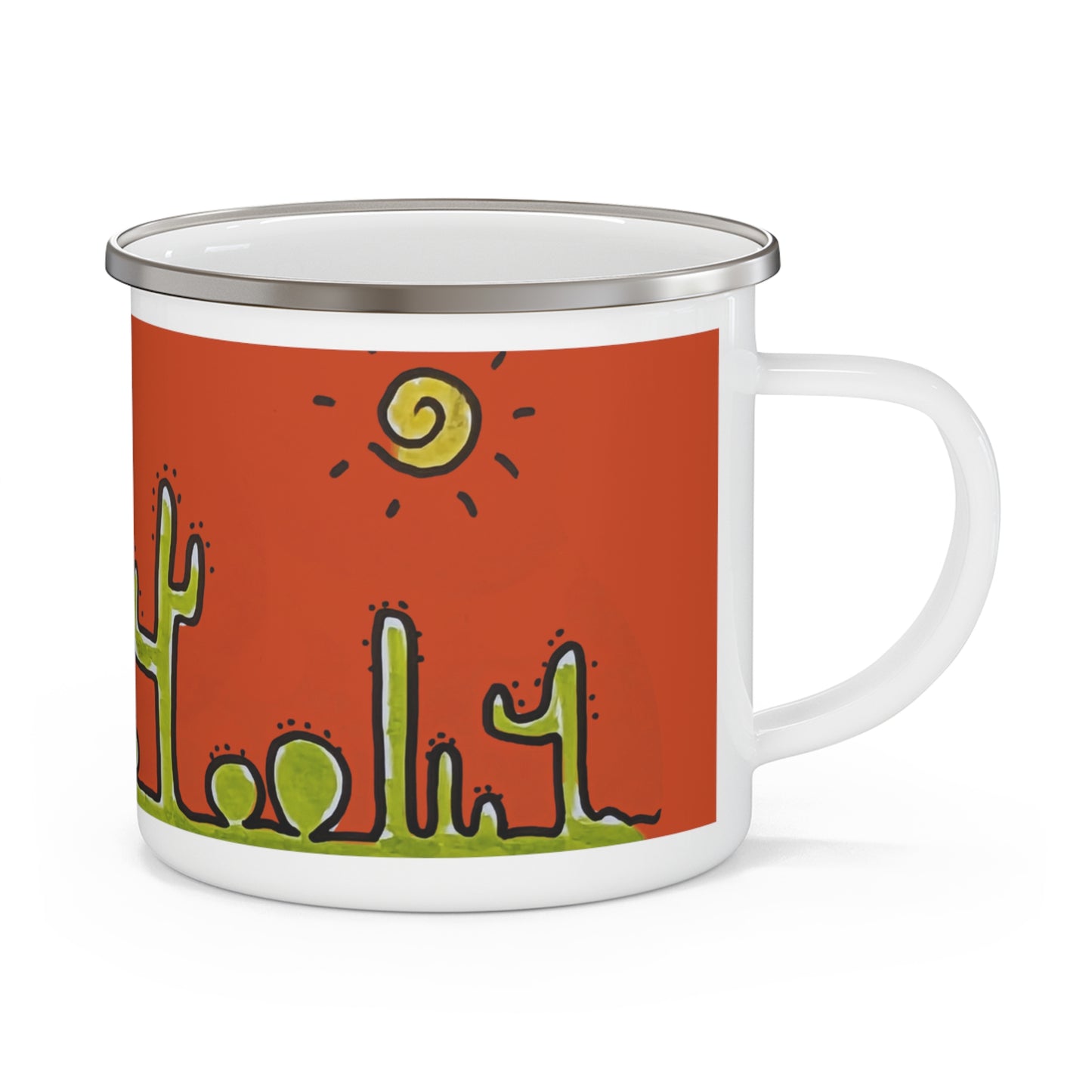 Enamel Camping Mug with my original cactus doodle
