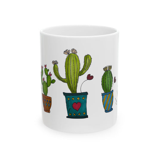 Doodle Cactus Ceramic Mug — Cute Potted Cactus Design (11oz & 15oz)