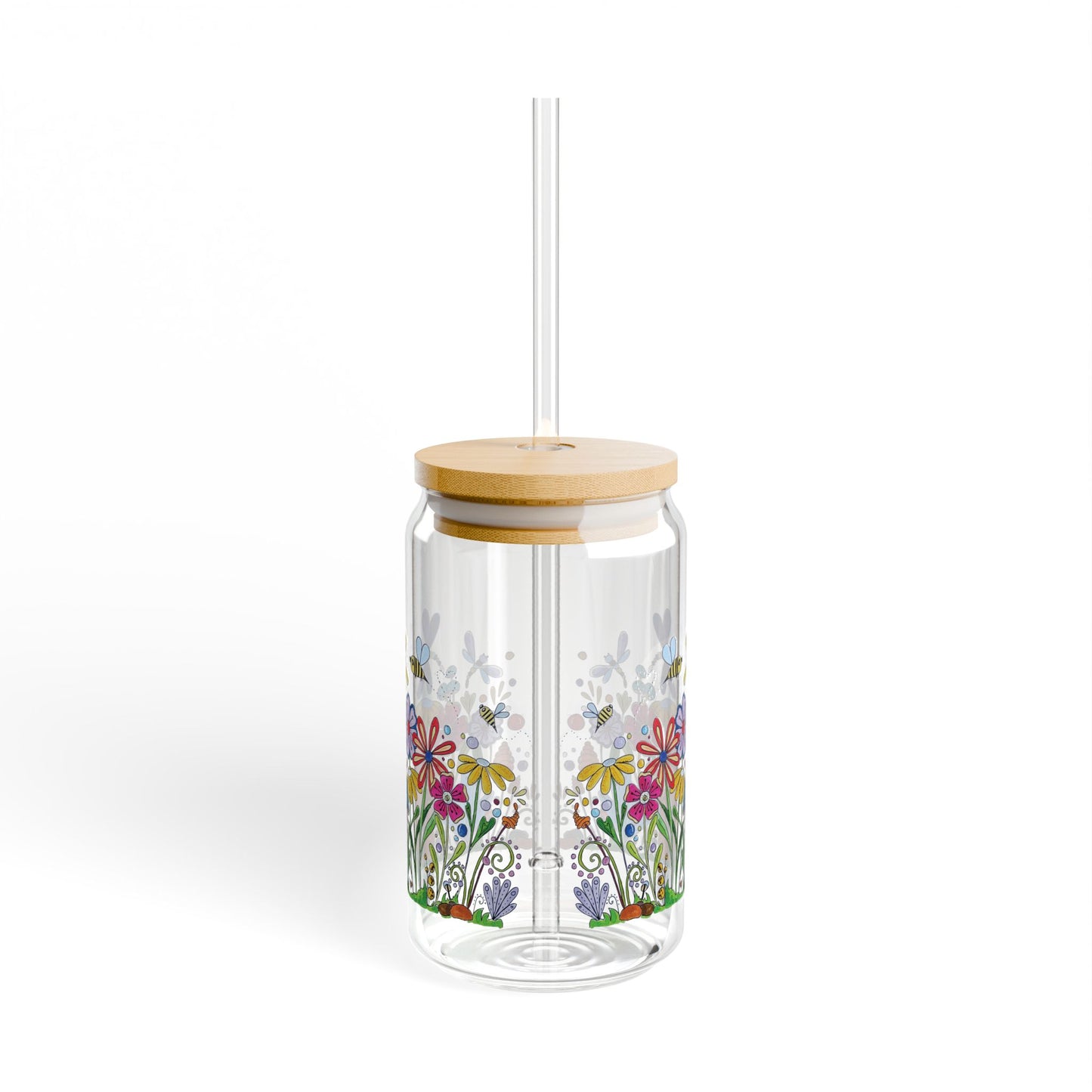 Zen Doodle Floral & Mushroom Sipper Glass — 16oz Original Art