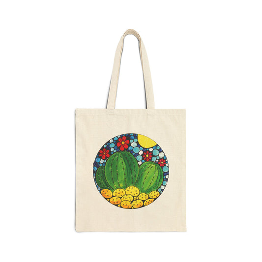 Cotton Canvas Tote Bag with cactus doodle