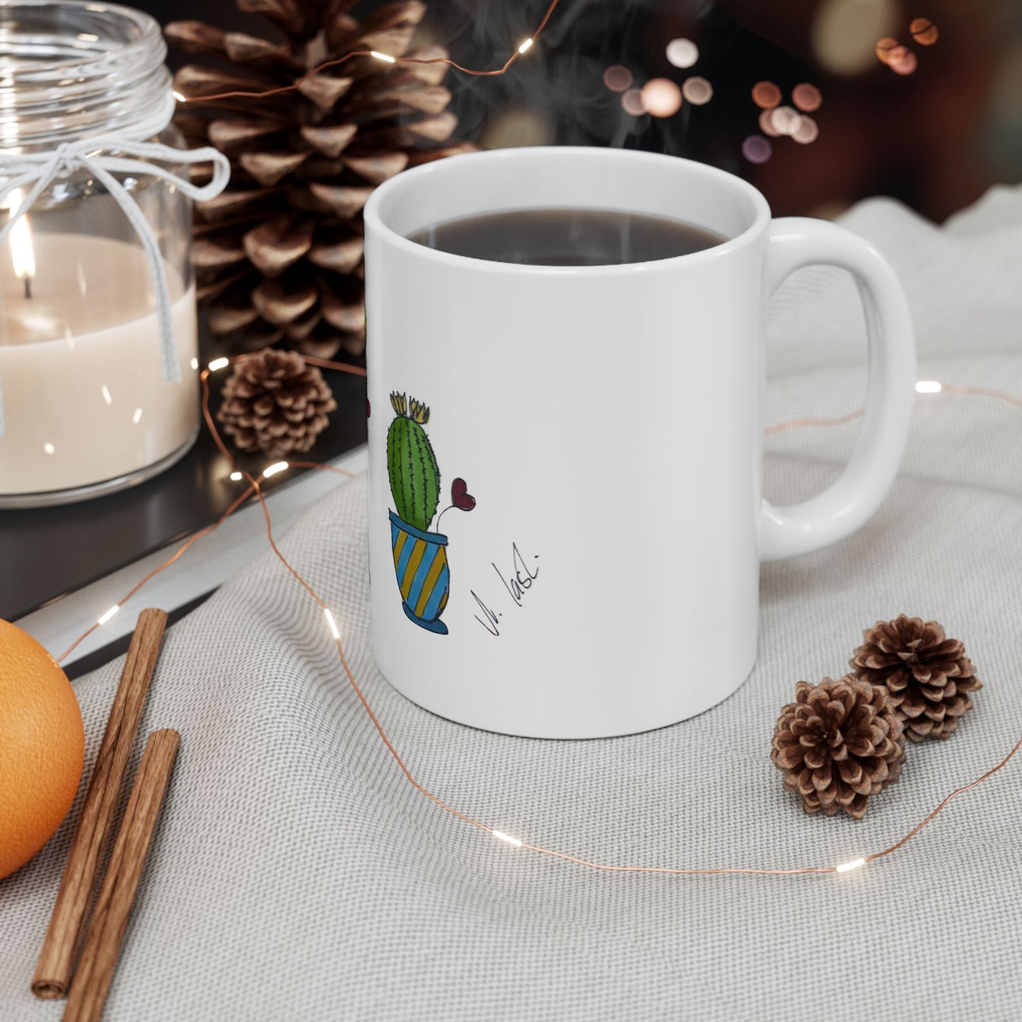 Doodle Cactus Ceramic Mug — Cute Potted Cactus Design (11oz & 15oz)
