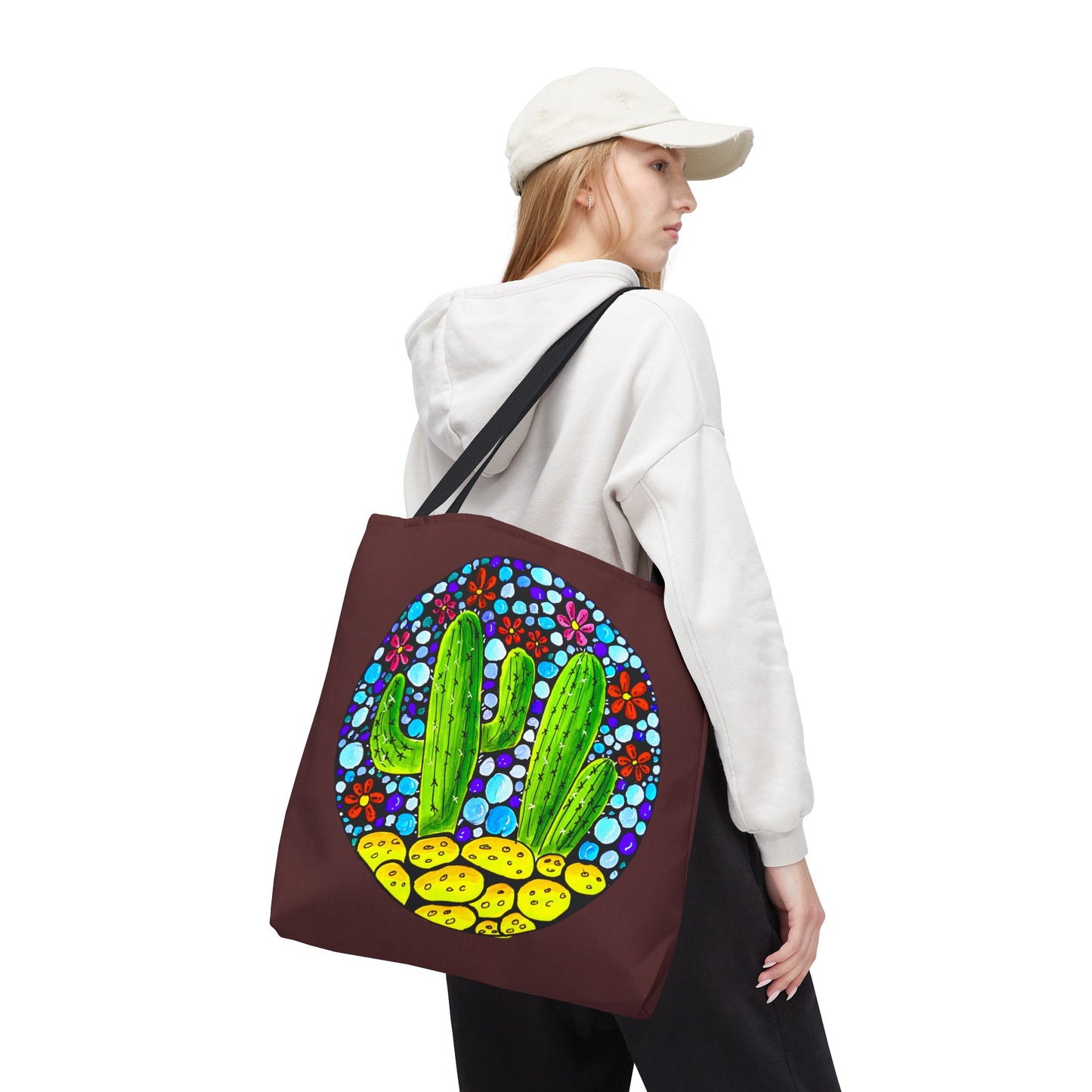 Cactus Doodle Canvas Tote Bag — Cute Hand-Drawn Succulent Design