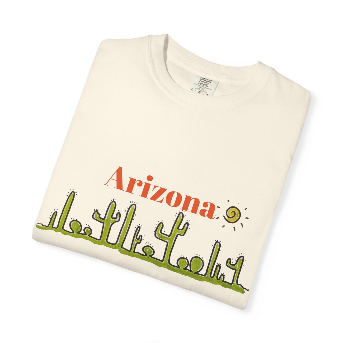 Copy of Arizona Cacti Doodle T-Shirt — 'Arizona' Sun & Cactus Line Art