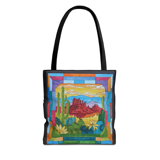 Sedona stained glass window art printed on a tote bag - 3 sizes - my original art