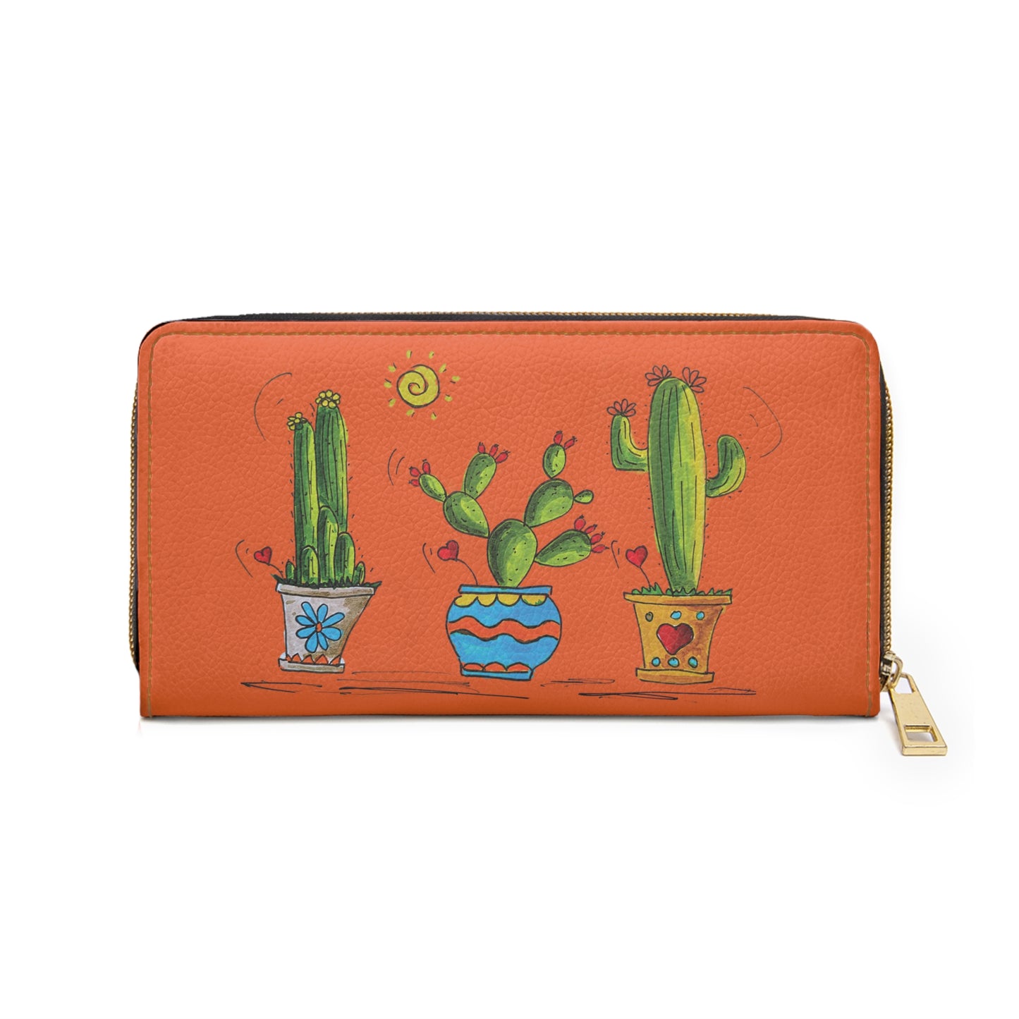 Cactus Doodle Zipper Wallet — Original Two-Sided Cactus Art