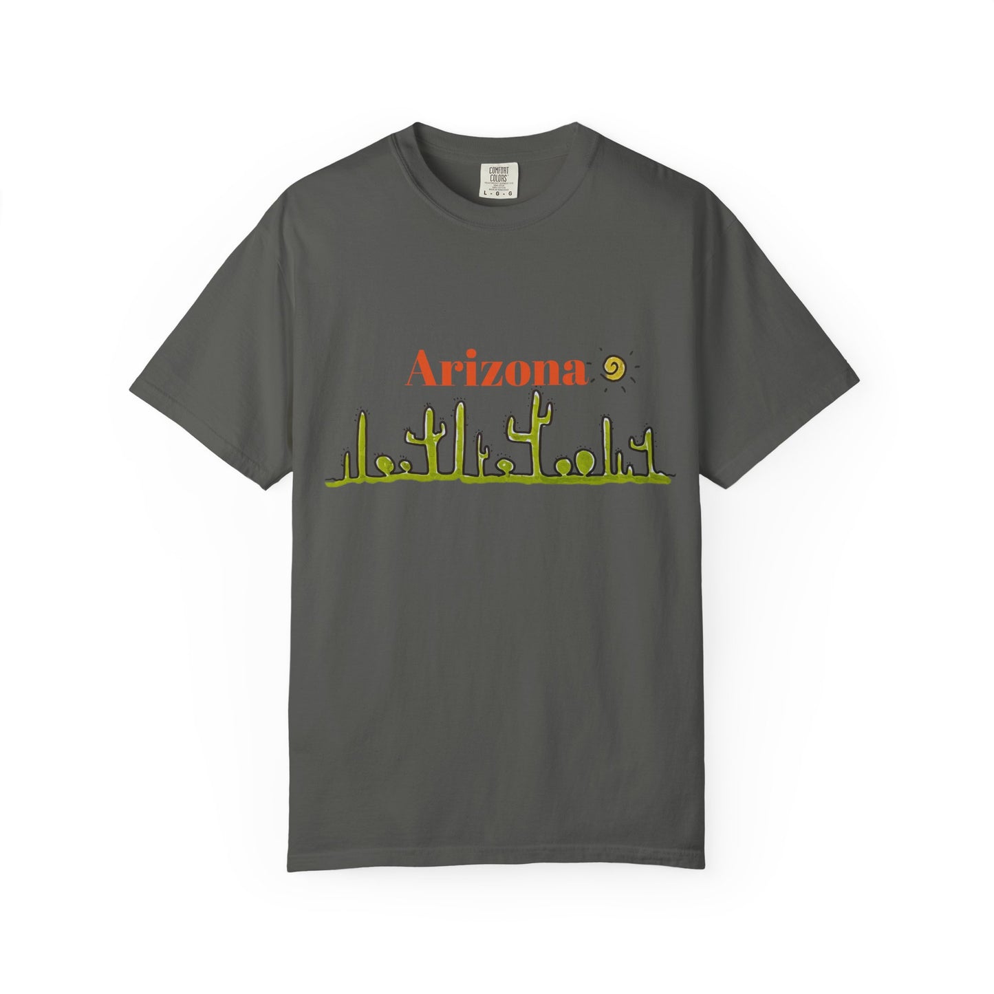 Arizona Cacti Doodle T-Shirt — 'Arizona' Sun & Cactus Line Art