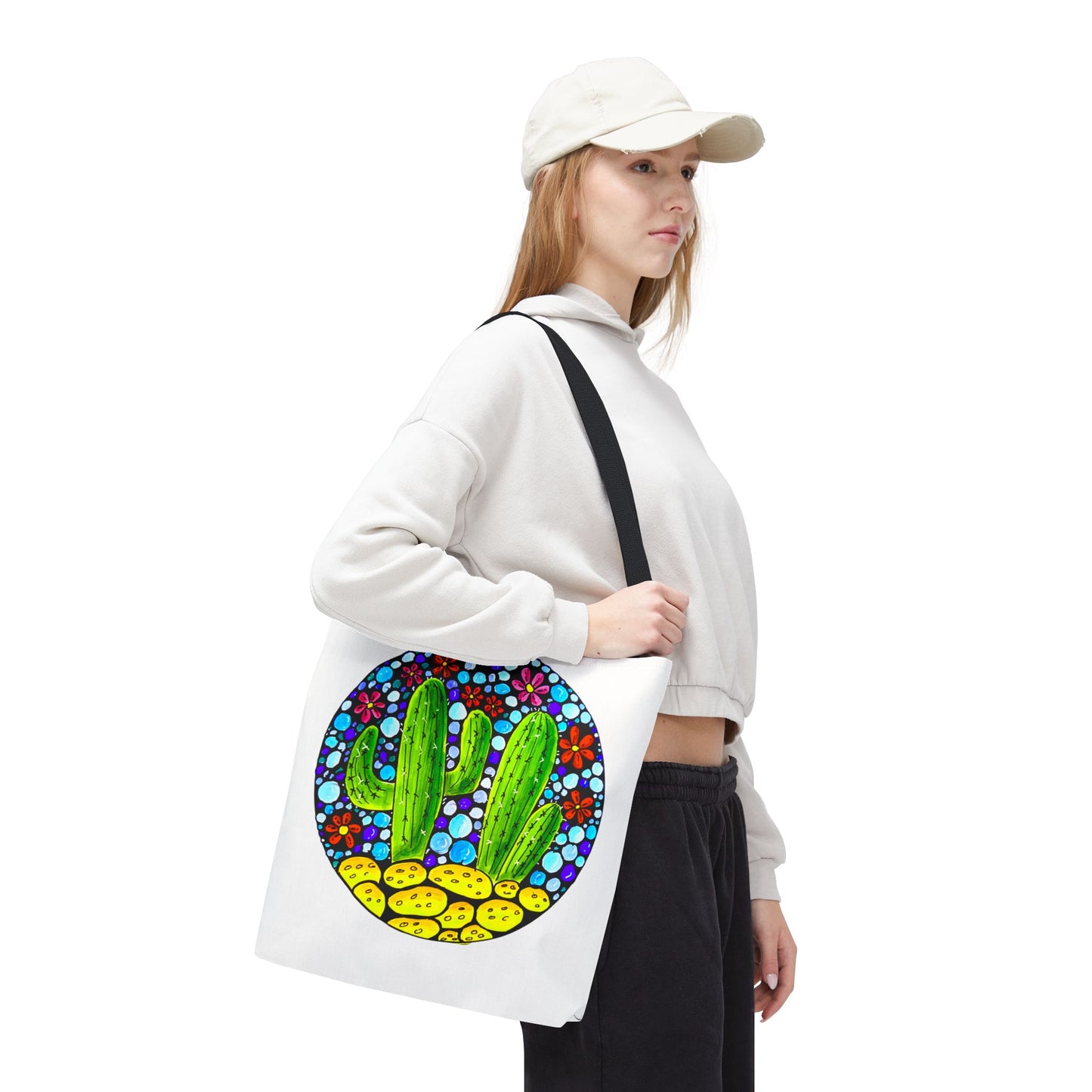 Cactus Doodle Canvas Tote Bag — Cute Hand-Drawn Succulent Design - white