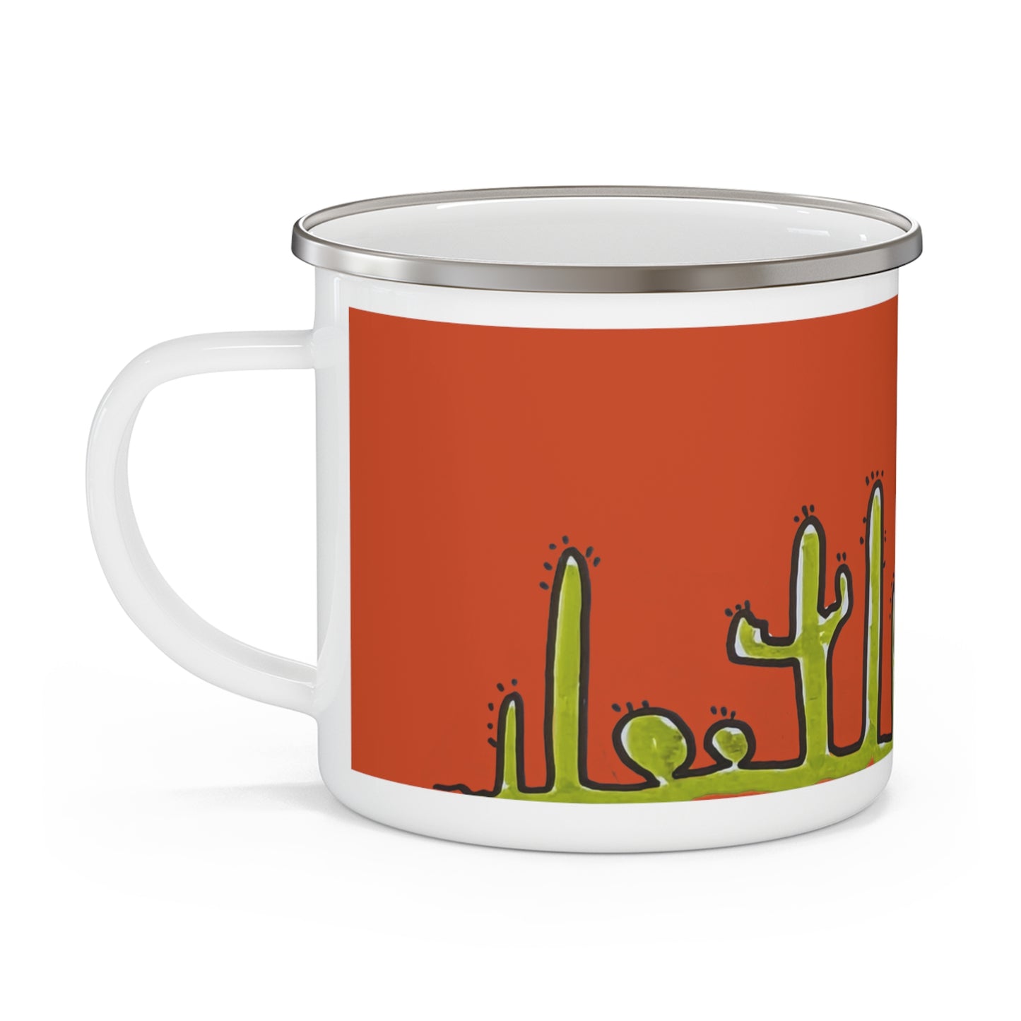 Enamel Camping Mug with my original cactus doodle