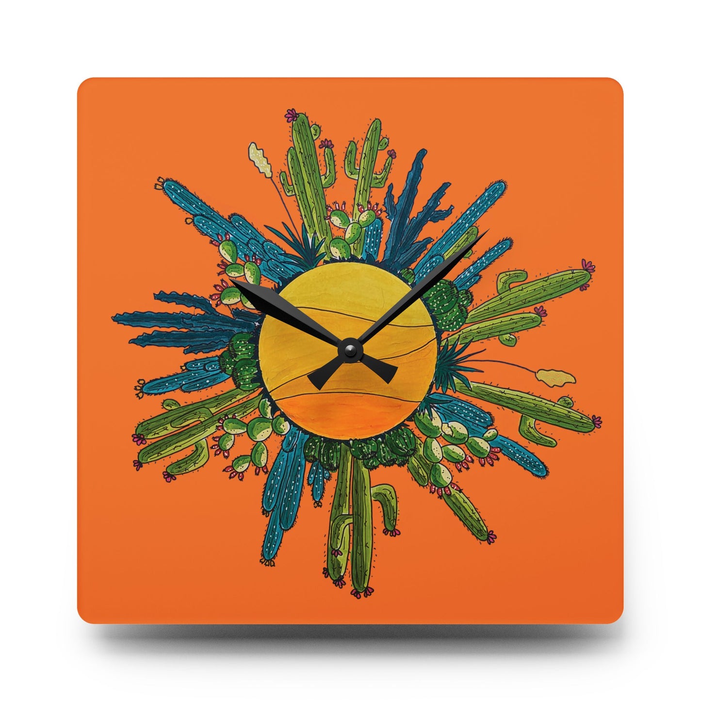 Cactus art wall clock made from acrylyc - orange