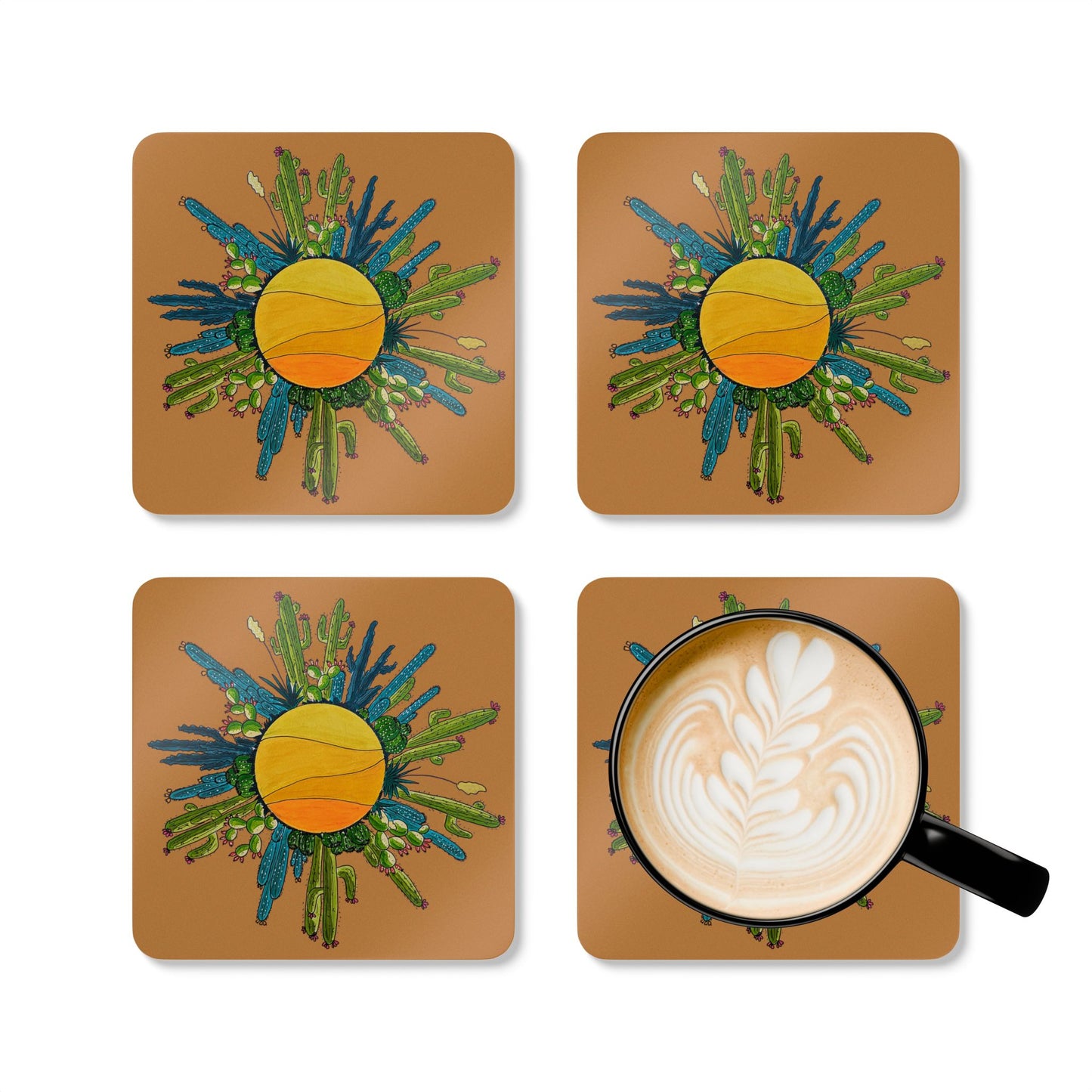Cactus Sun Cork Coaster Set — Original Doodle Cacti
