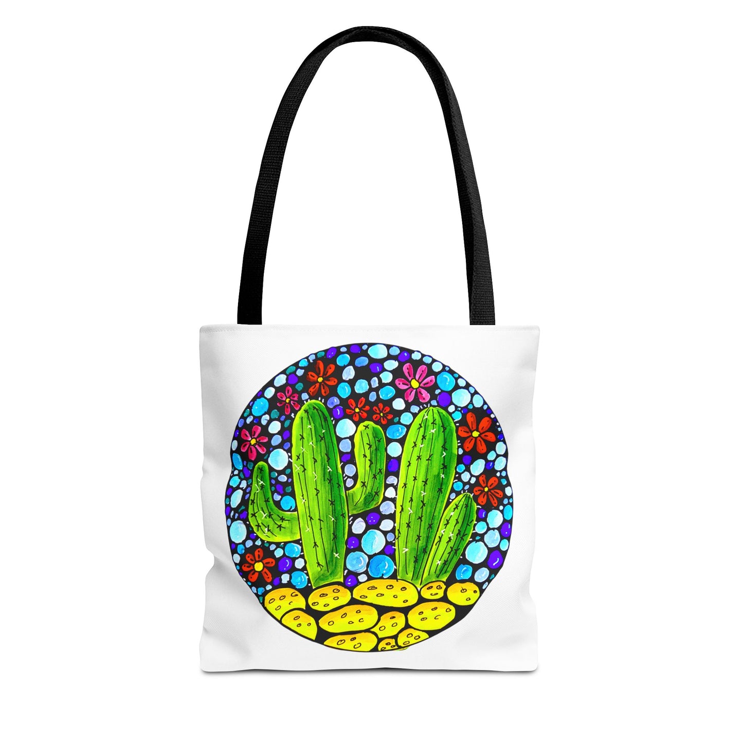 Cactus Doodle Canvas Tote Bag — Cute Hand-Drawn Succulent Design - white
