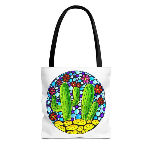 Cactus Doodle Canvas Tote Bag — Cute Hand-Drawn Succulent Design - white