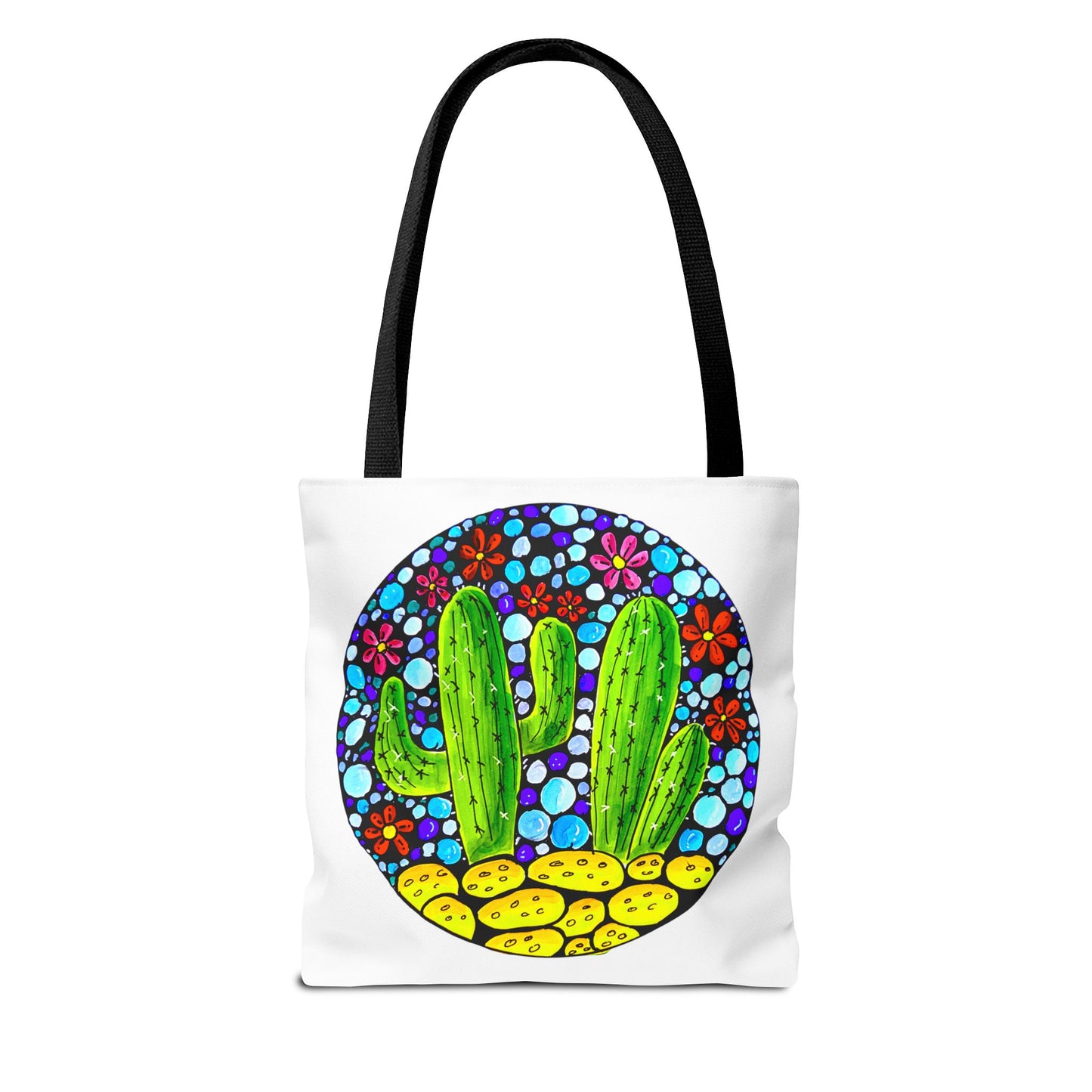 Cactus Doodle Canvas Tote Bag — Cute Hand-Drawn Succulent Design - white