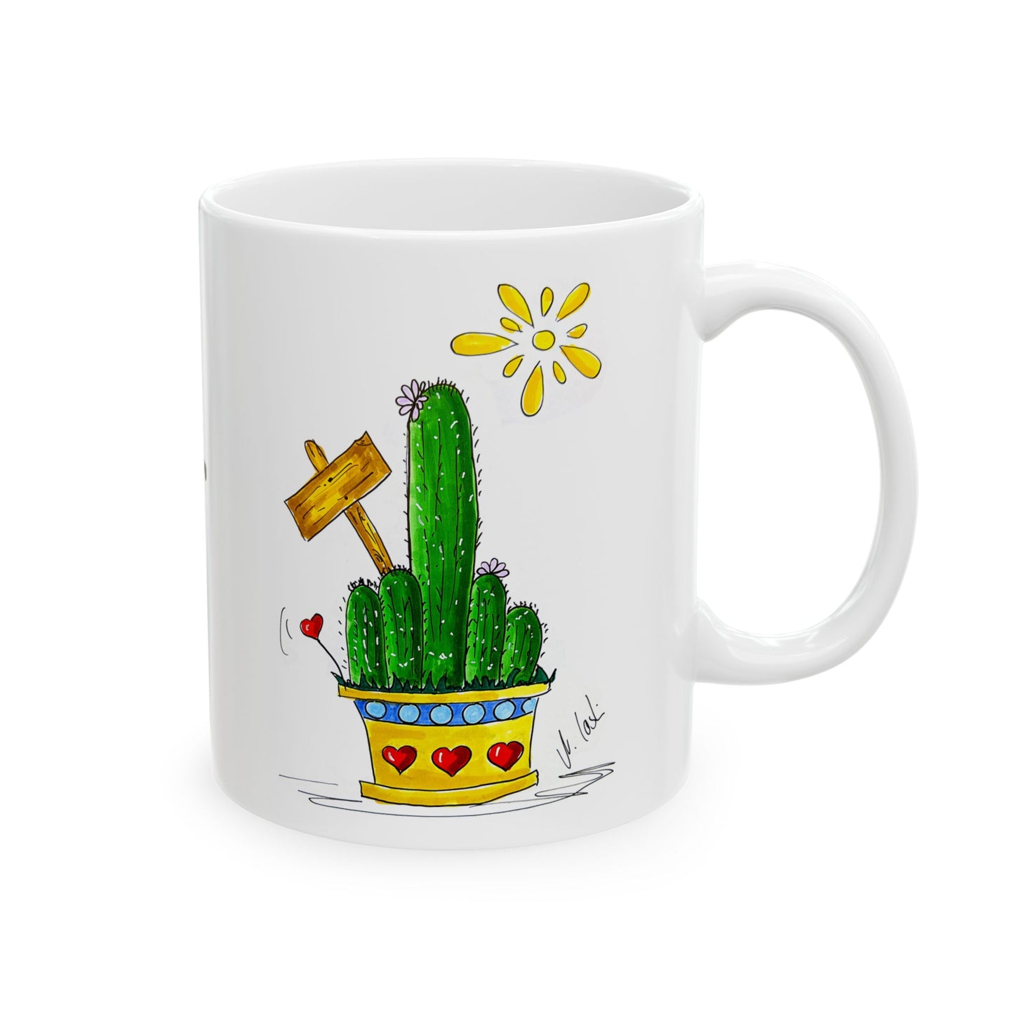 Mug - Middle Finger Bird Cactus Doodle Art Love Hurts So Do I