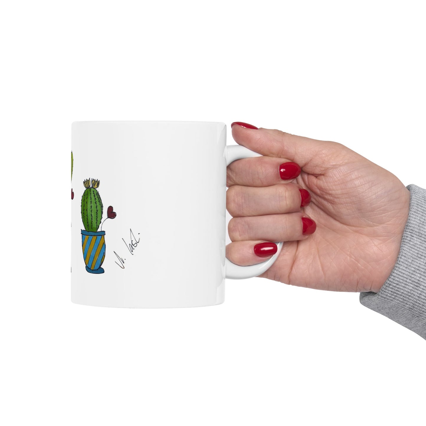 Doodle Cactus Ceramic Mug — Cute Potted Cactus Design (11oz & 15oz)