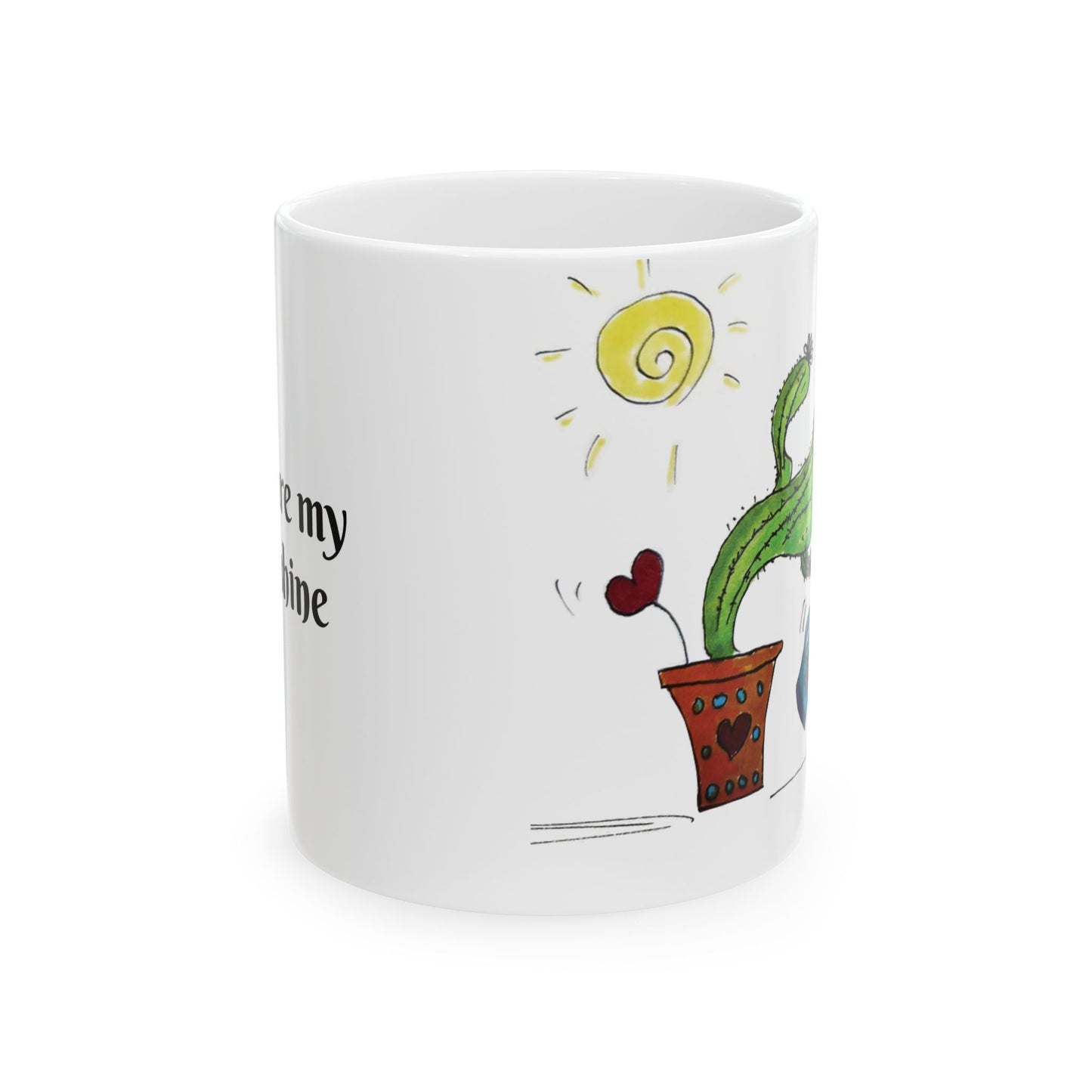 cactus coffee mug with sunflower and you are my sunshine - original art coffee cup