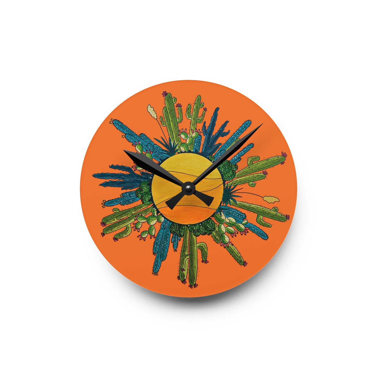 Cactus art wall clock made from acrylyc - orange