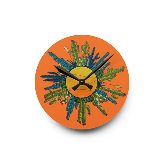 Cactus art wall clock made from acrylyc - orange